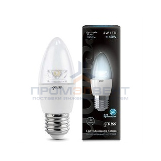 Лампа Gauss LED Candle Crystal Clear E27 4W 4100К 1/10/50