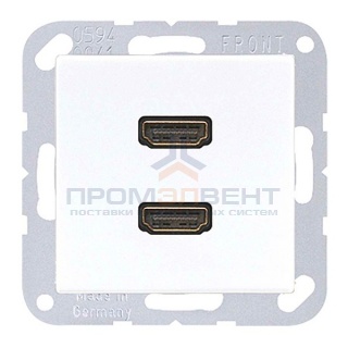 Розетка HDMI 2 местная Jung A+AS Белый механихм+накладка