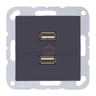 Розетка USB-удлинитель 2 местная Jung A Антрацит механизм+накладка