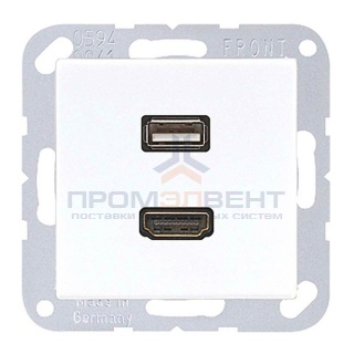 Розетка HDMI+USB Jung A+AS Белый механизм+накладка